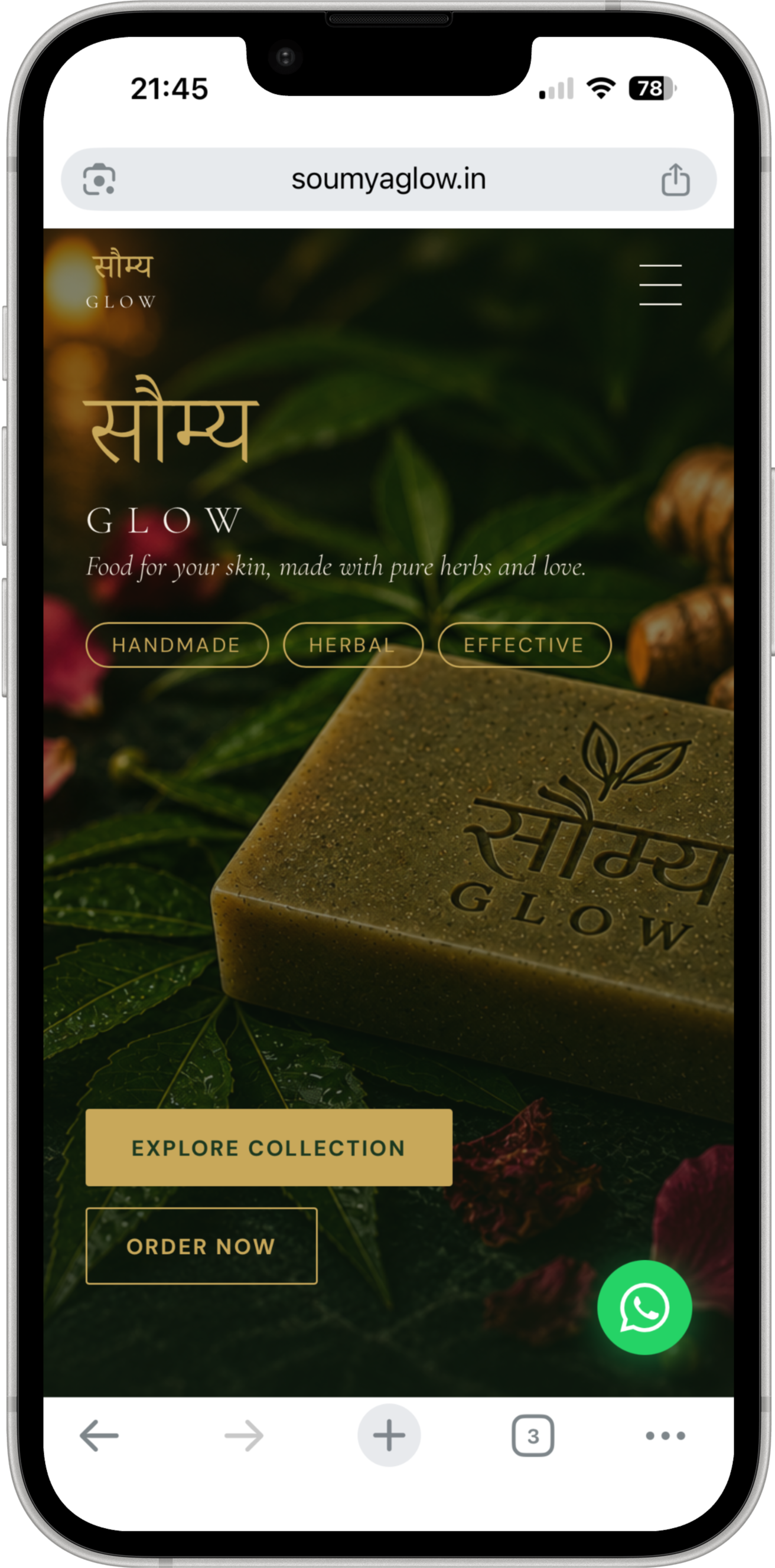 Soumya Glow website mockup